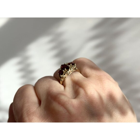 Art Deco Garnet Vermeil Overlay 925 Sterling Silver Vintage Ring - sz 6.75 - Picture 13 of 15